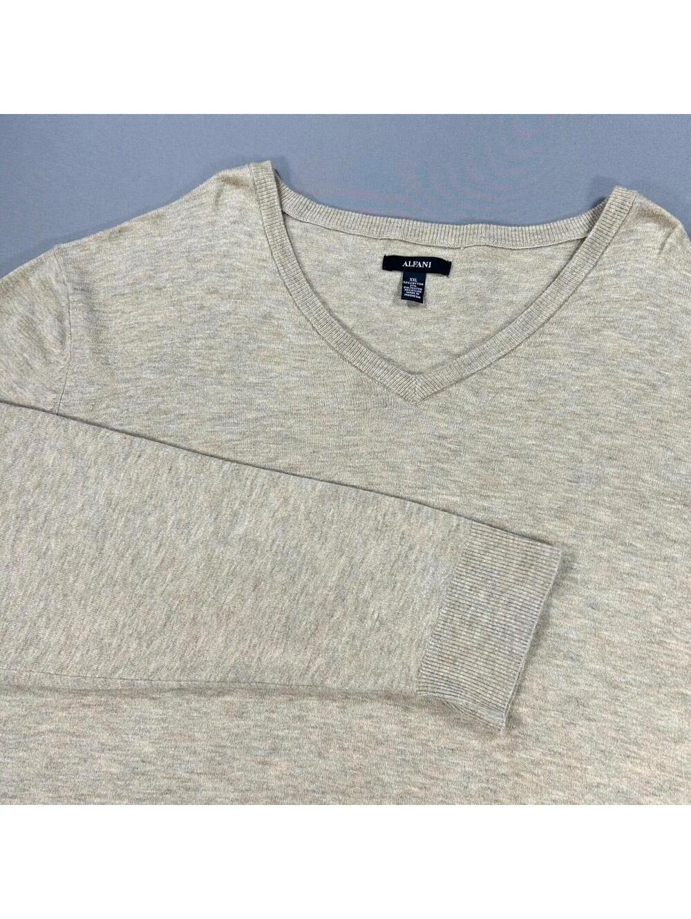 Alfani V-Neck Sweater Pullover Long Sleeve Beige Solid Men's XXL